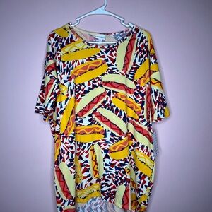 NWT LuLaRoe Irma T-Shirt with Hot Dog Print